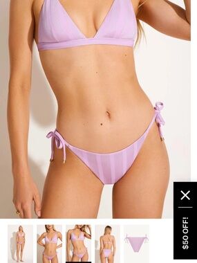 Vitamin A Swim Elle Tie Side Bottom - orchid shiny stripe lilac pink